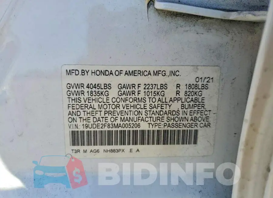 19UDE2F83MA005206 Photo# 13