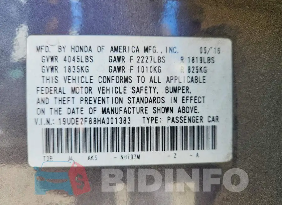 19UDE2F88HA001383 Photo# 12
