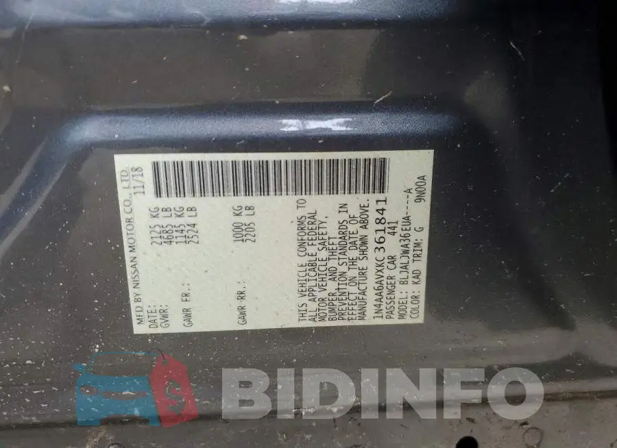 1N4AA6AVXKC361841 Photo# 12