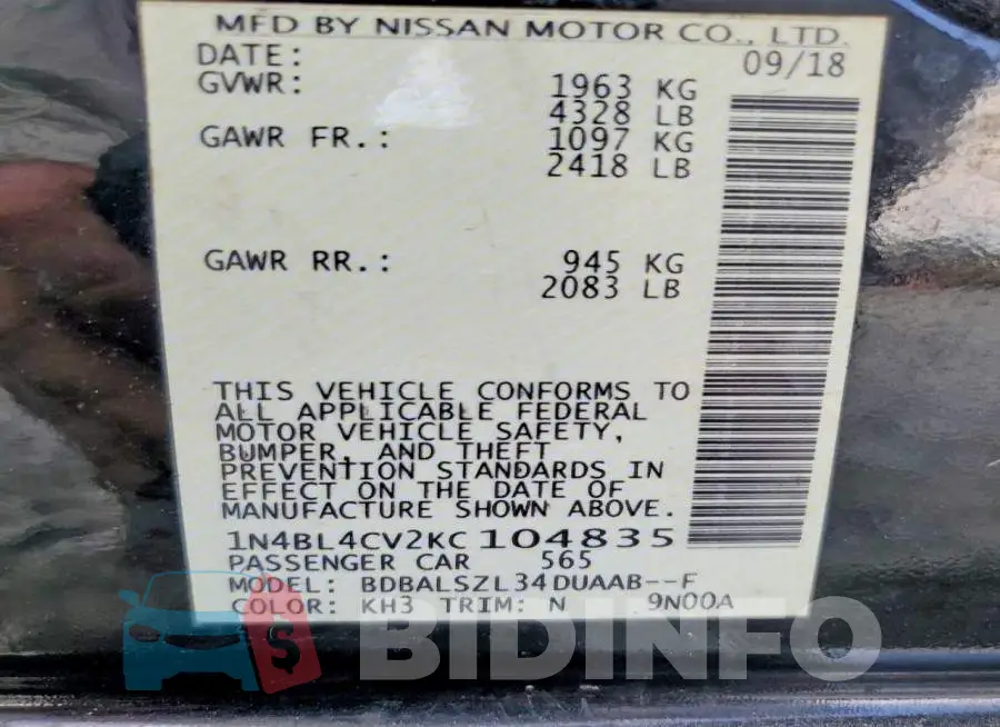 1N4BL4CV2KC104835 Photo# 12