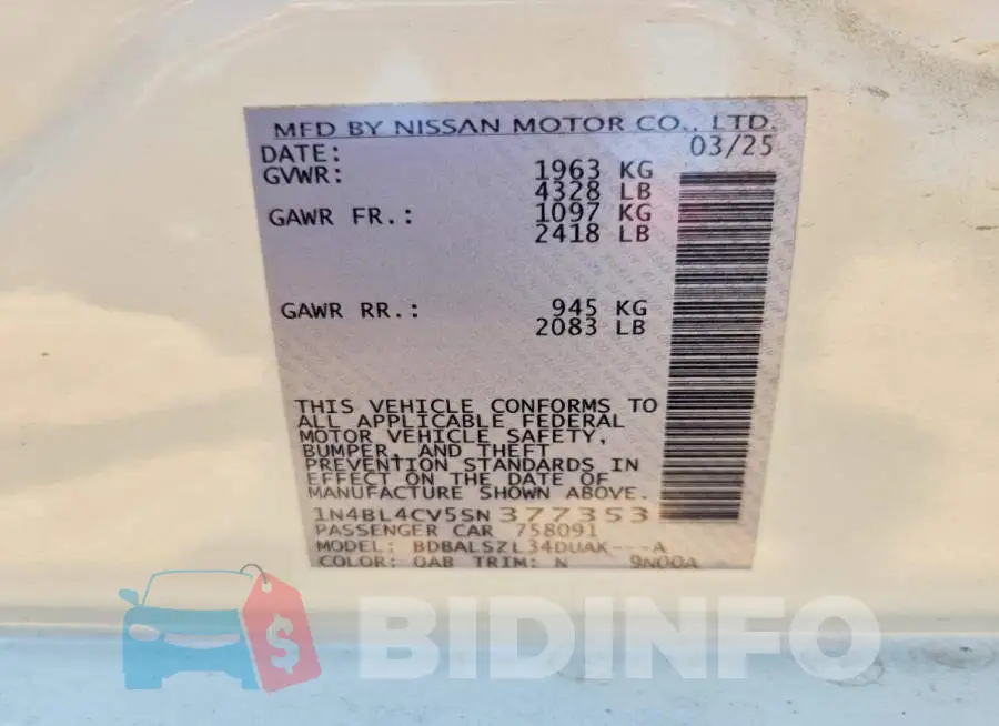 1N4BL4CV5SN377353 Photo# 12