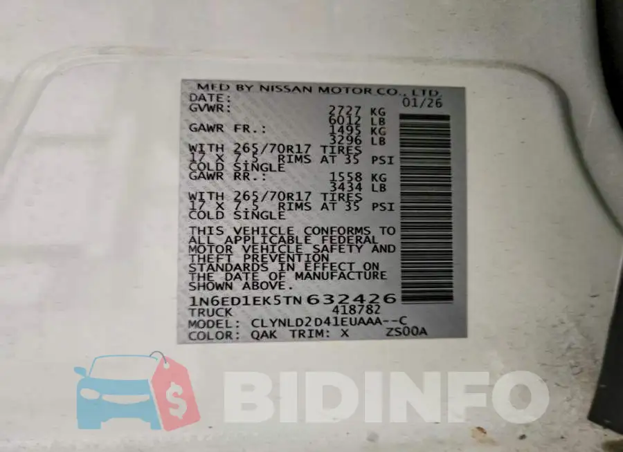 1N6ED1EK5TN632426 Photo# 12