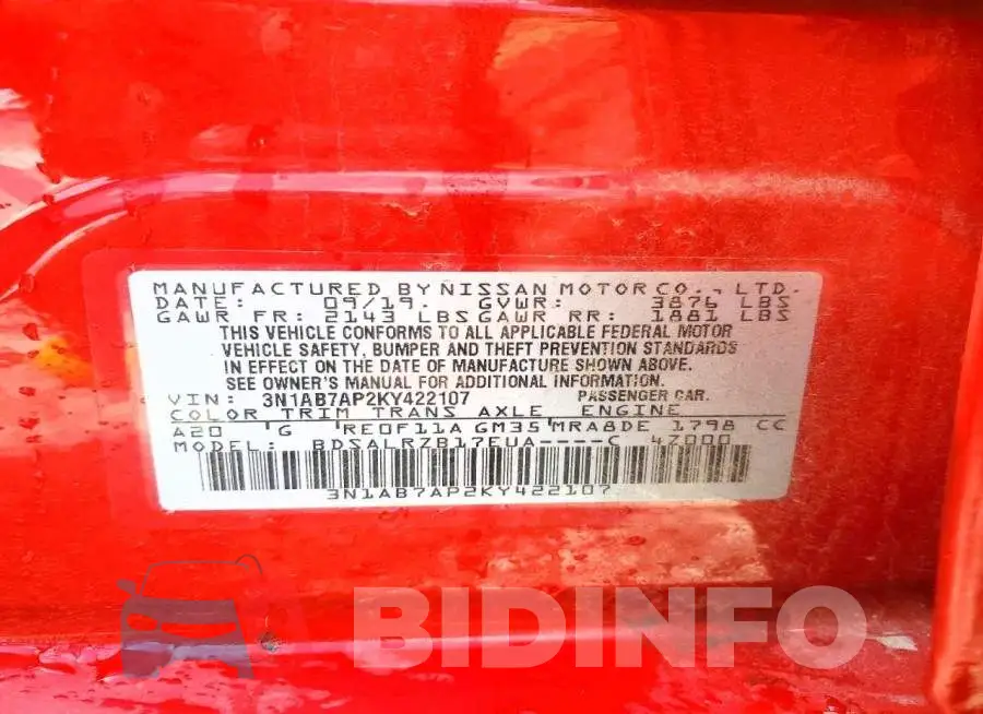 3N1AB7AP2KY422107 Photo# 13