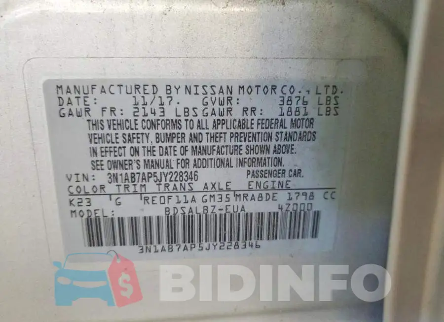 3N1AB7AP5JY228346 Photo# 12