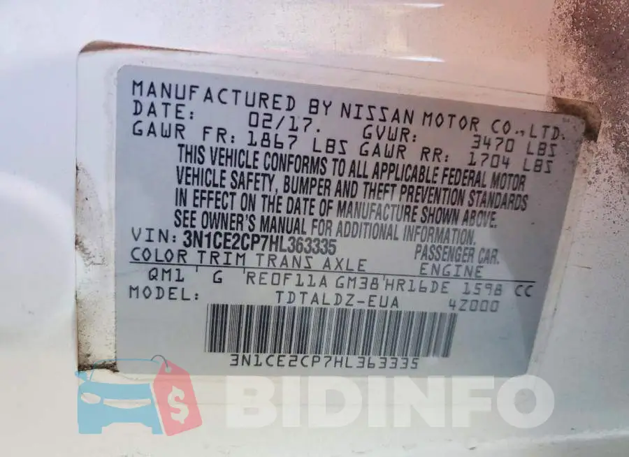 3N1CE2CP7HL363335 Photo# 13