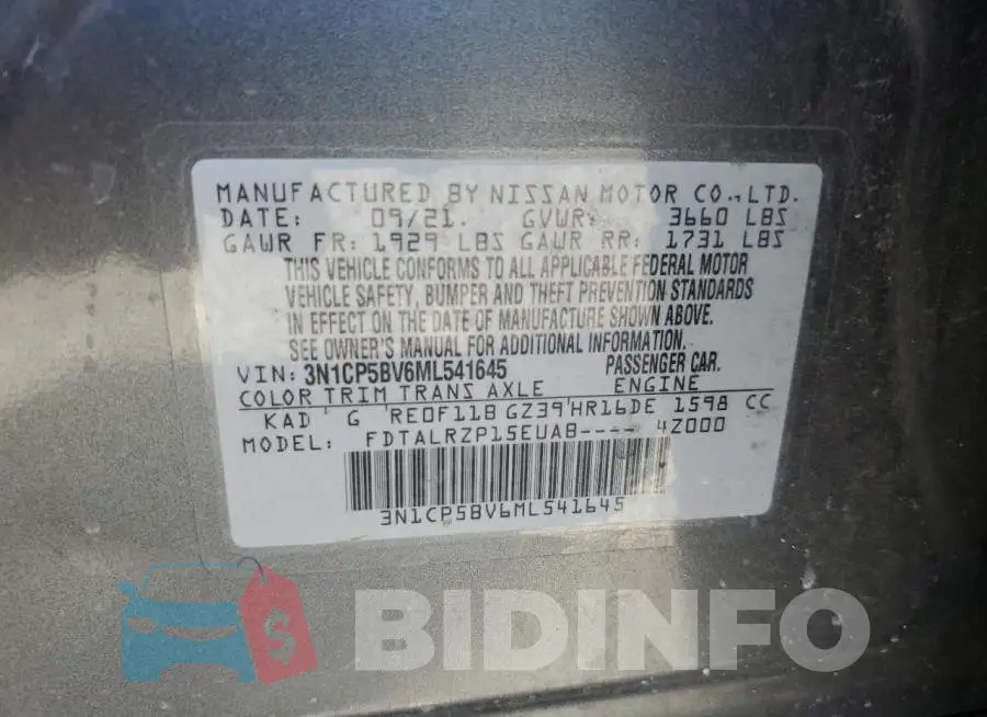 3N1CP5BV6ML541645 Photo# 14