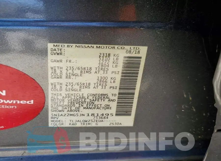 5N1AZ2MG5JN181495 Photo# 14