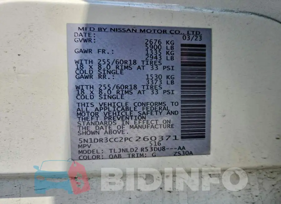 5N1DR3CC2PC260371 Photo# 14