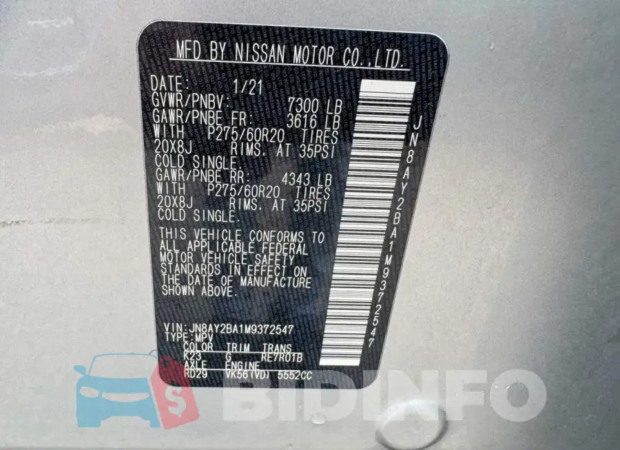 JN8AY2BA1M9372547 Photo# 12