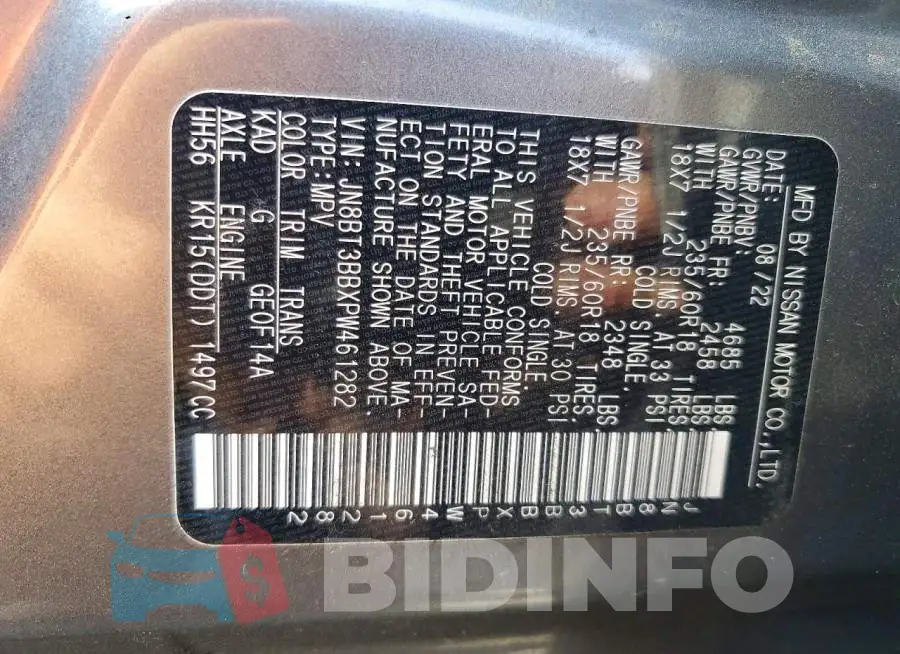 JN8BT3BBXPW461282 Photo# 13