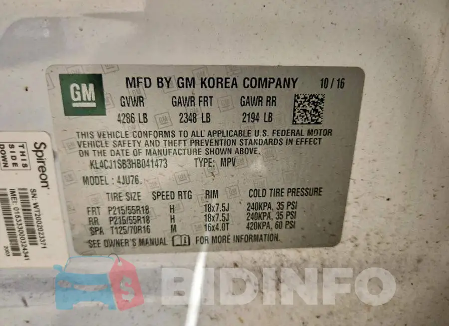 KL4CJ1SB3HB041473 Photo# 13