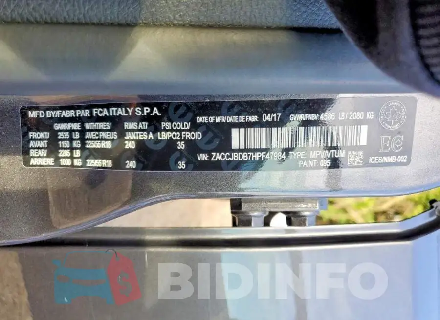 ZACCJBDB7HPF47984 Photo# 13