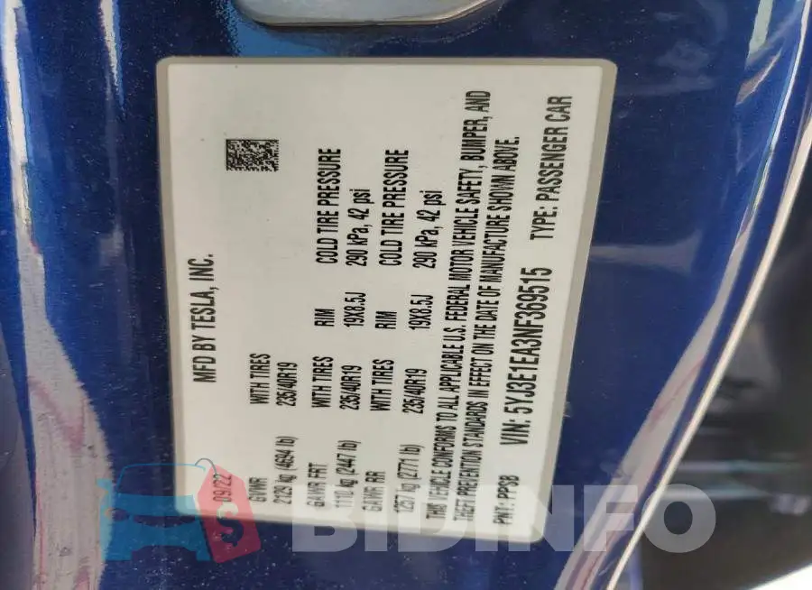 5YJ3E1EA3NF369515 Photo# 12