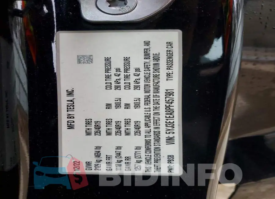 5YJ3E1EA8PF457981 Photo# 12