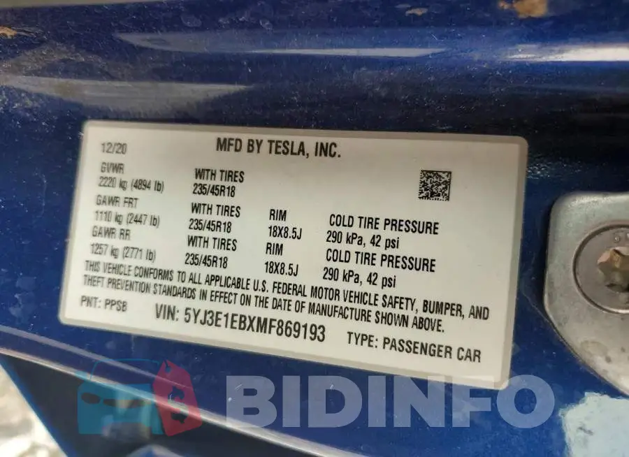 5YJ3E1EBXMF869193 Photo# 13