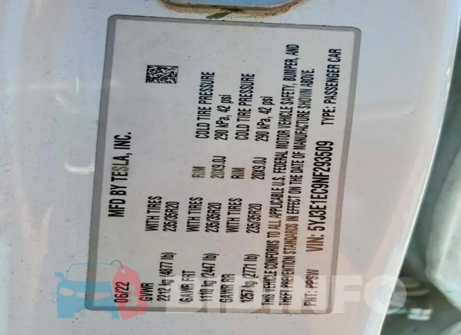 5YJ3E1EC9NF293509 Photo# 13
