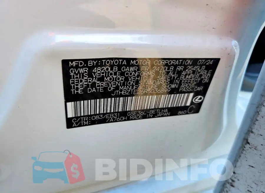 JTHBZ1E26R5036899 Photo# 12