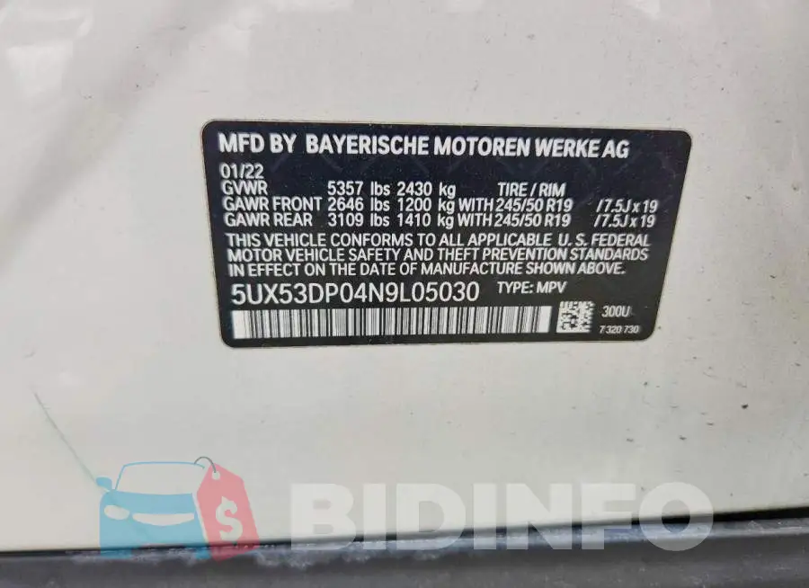 5UX53DP04N9L05030 Photo# 13