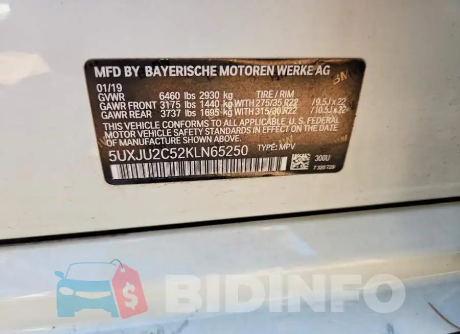 5UXJU2C52KLN65250 Photo# 12