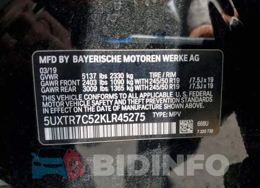 5UXTR7C52KLR45275 Photo# 13