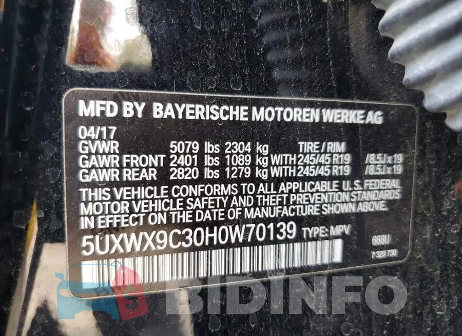 5UXWX9C30H0W70139 Photo# 13
