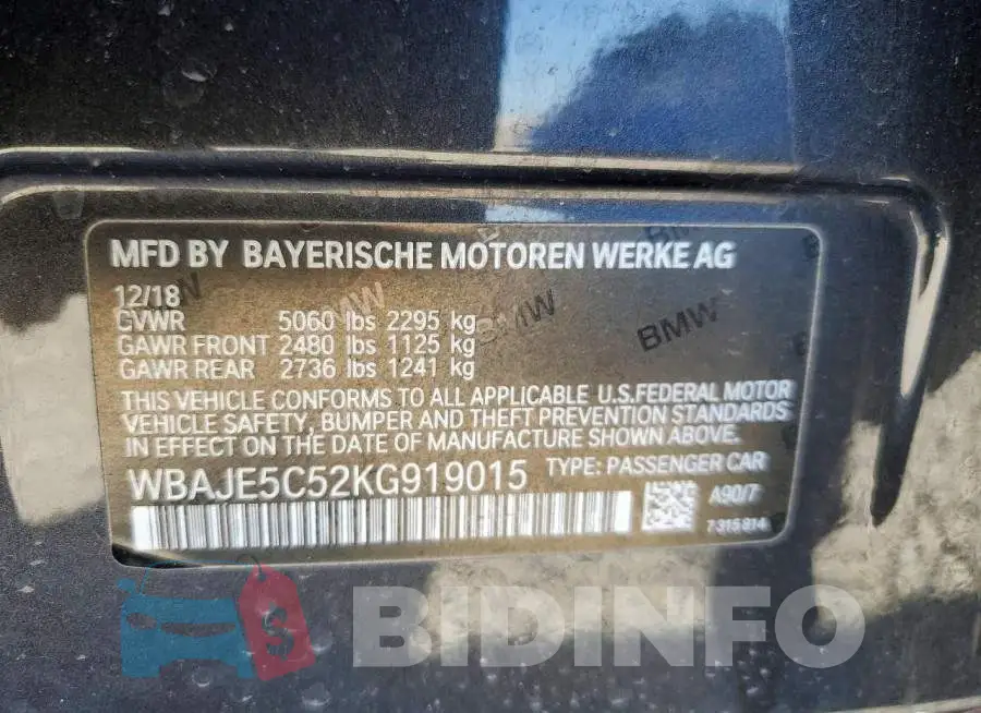 WBAJE5C52KG919015 Photo# 12