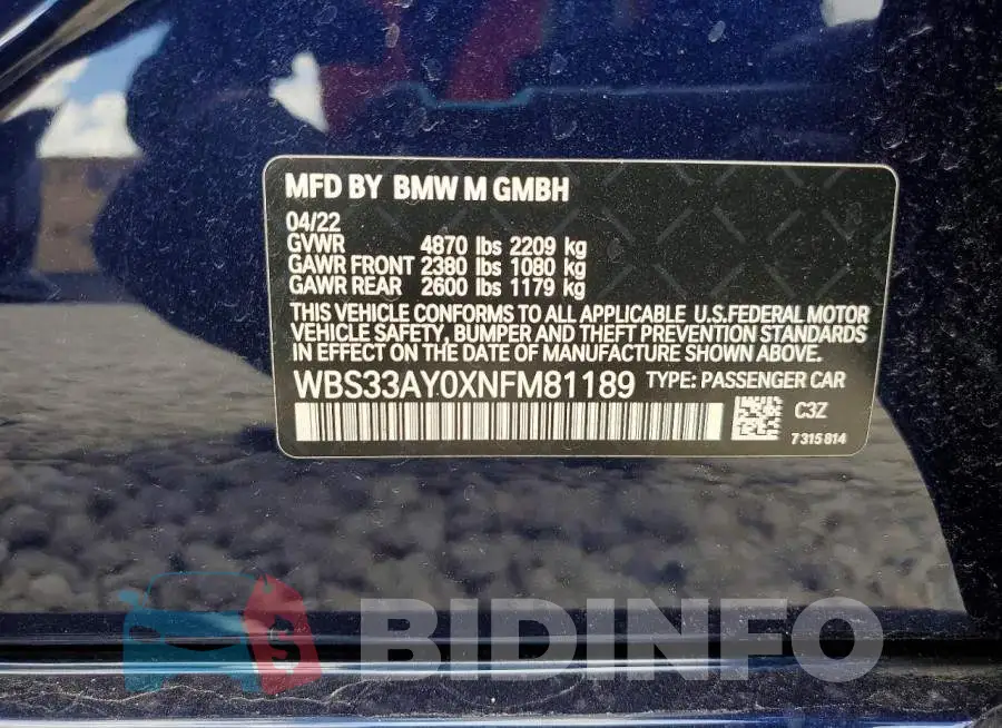 WBS33AY0XNFM81189 Photo# 12