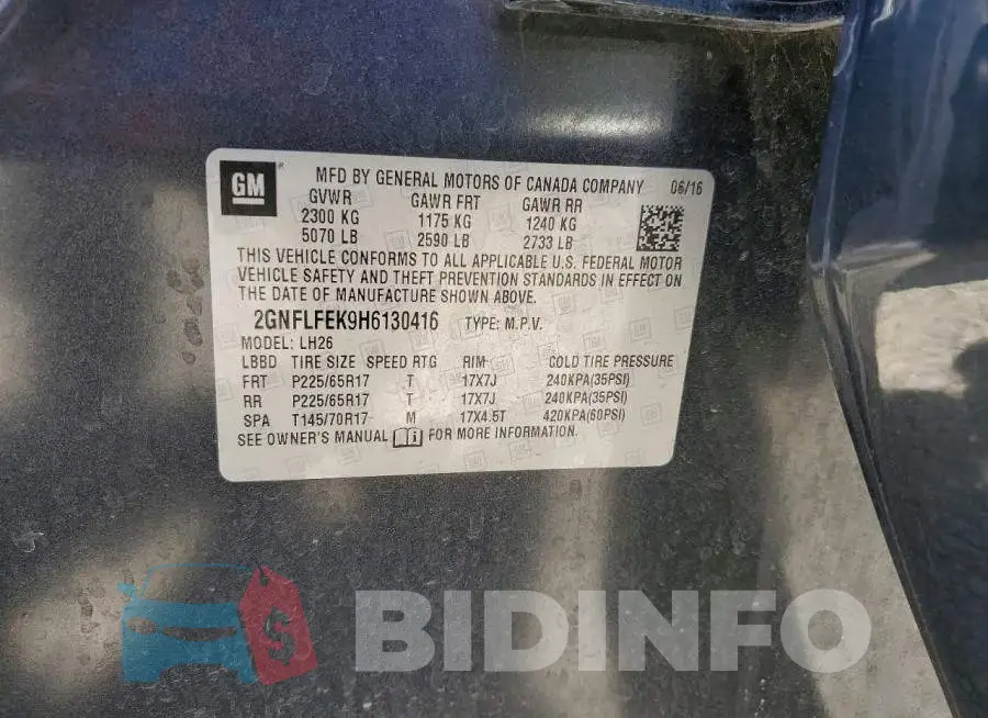 2GNFLFEK9H6130416 Photo# 14