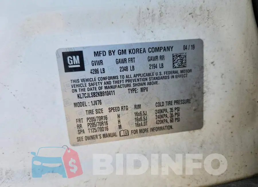 KL7CJLSB2KB910411 Photo# 13