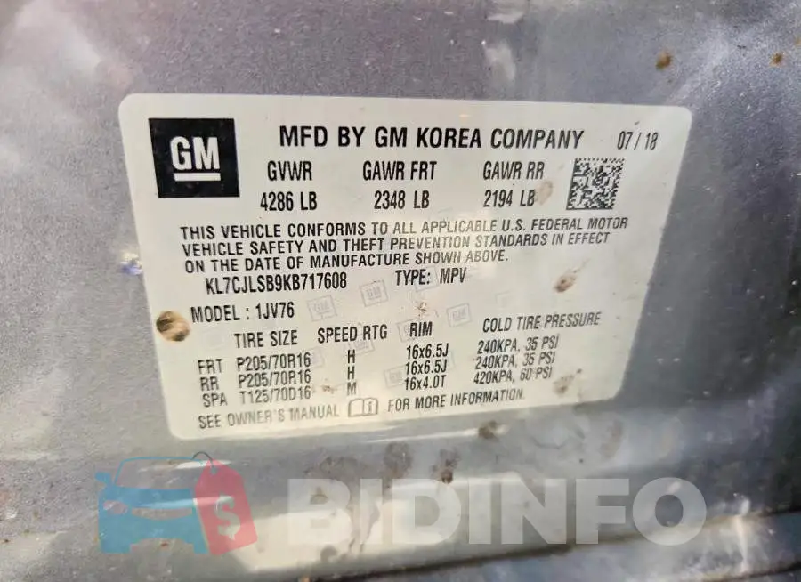 KL7CJLSB9KB717608 Photo# 13