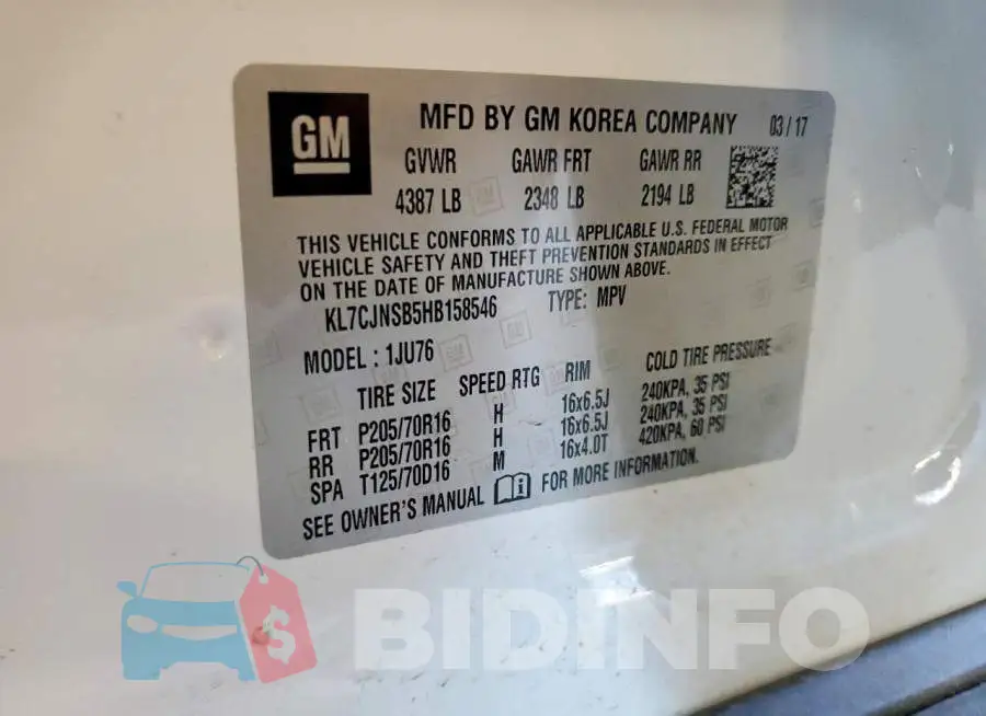 KL7CJNSB5HB158546 Photo# 13