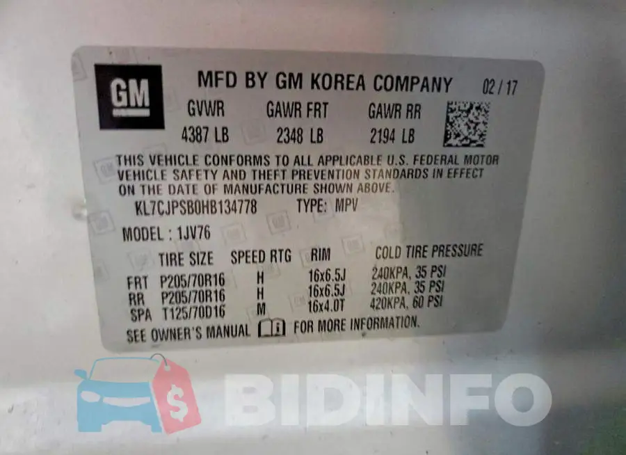 KL7CJPSB0HB134778 Photo# 14