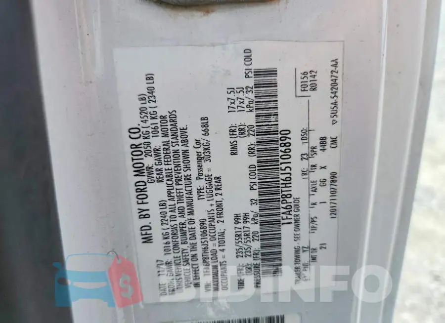 1FA6P8TH6J5106890 Photo# 12