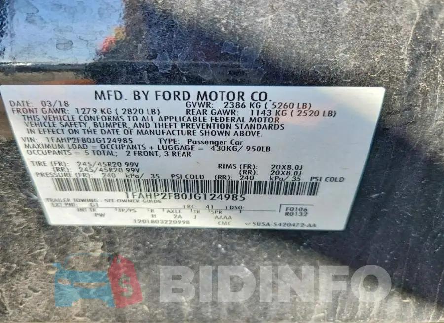 1FAHP2F80JG124985 Photo# 12