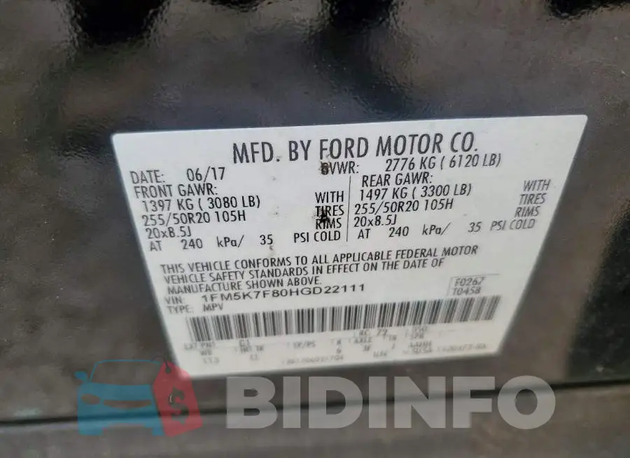 1FM5K7F80HGD22111 Photo# 13