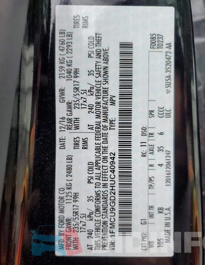 1FMCU9GD2HUC40942 Photo# 13