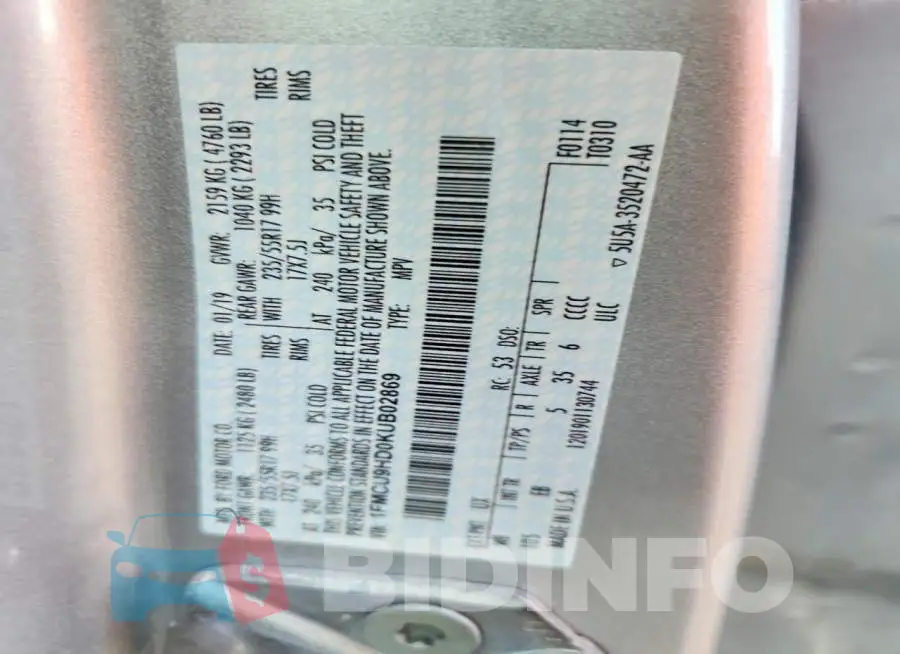 1FMCU9HD0KUB02869 Photo# 13