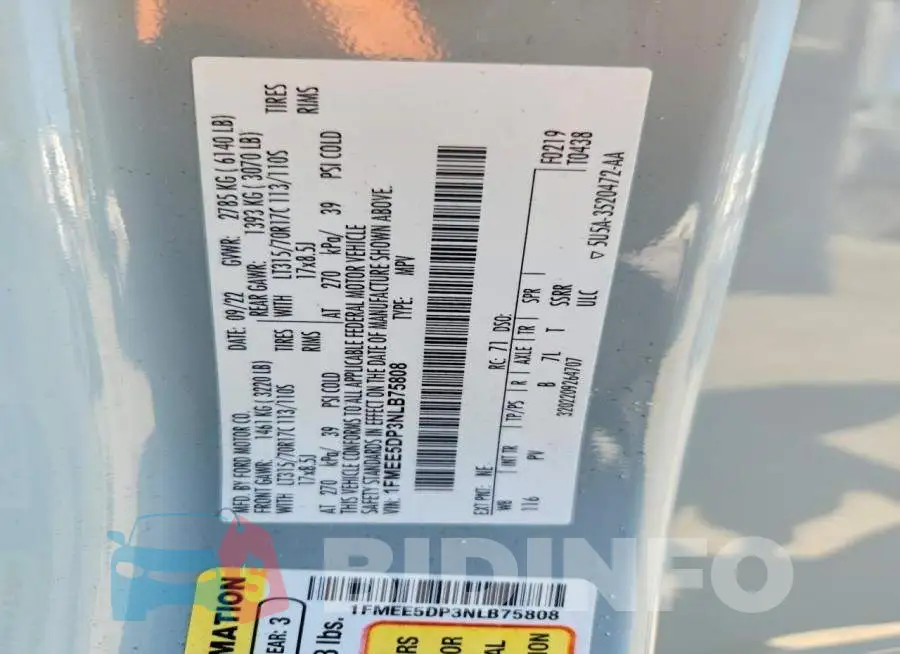 1FMEE5DP3NLB75808 Photo# 12