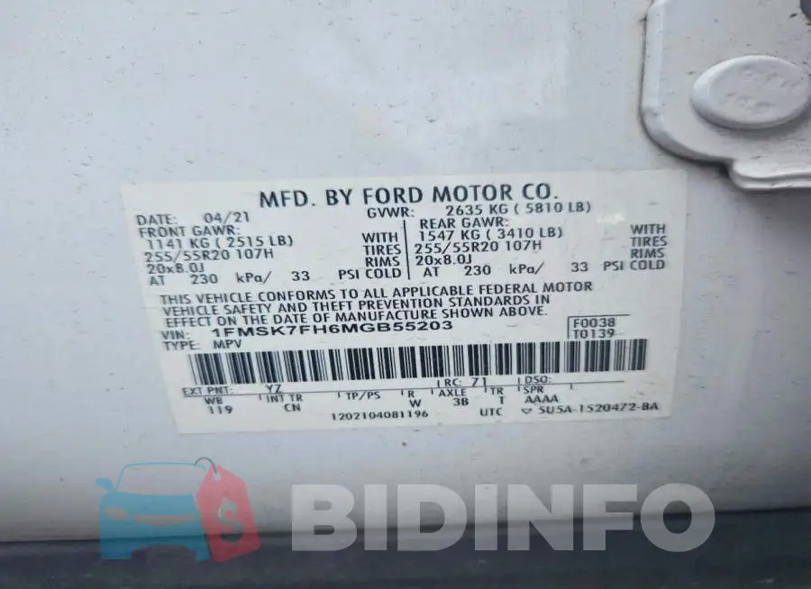1FMSK7FH6MGB55203 Photo# 13