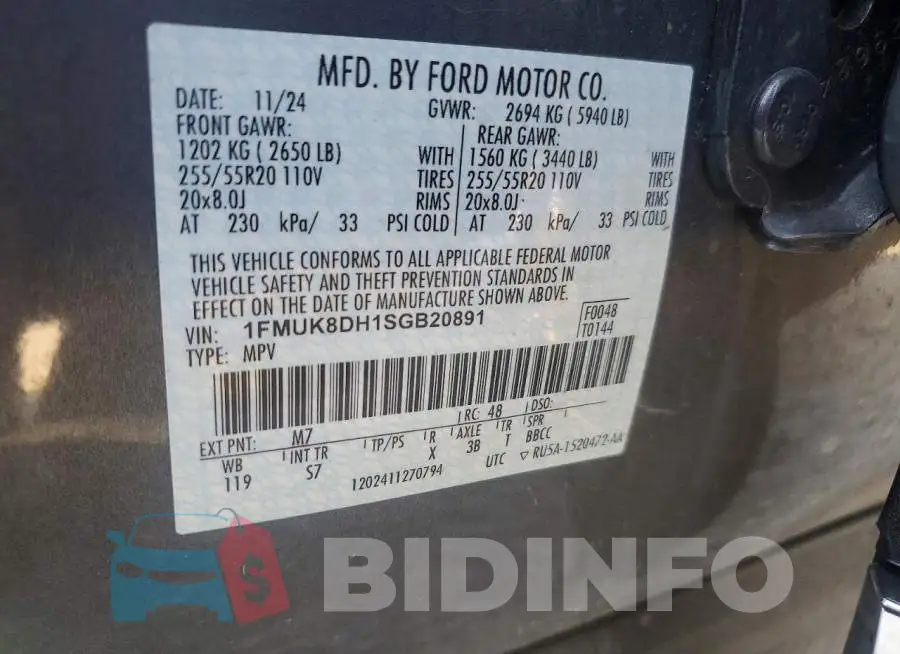 1FMUK8DH1SGB20891 Photo# 13