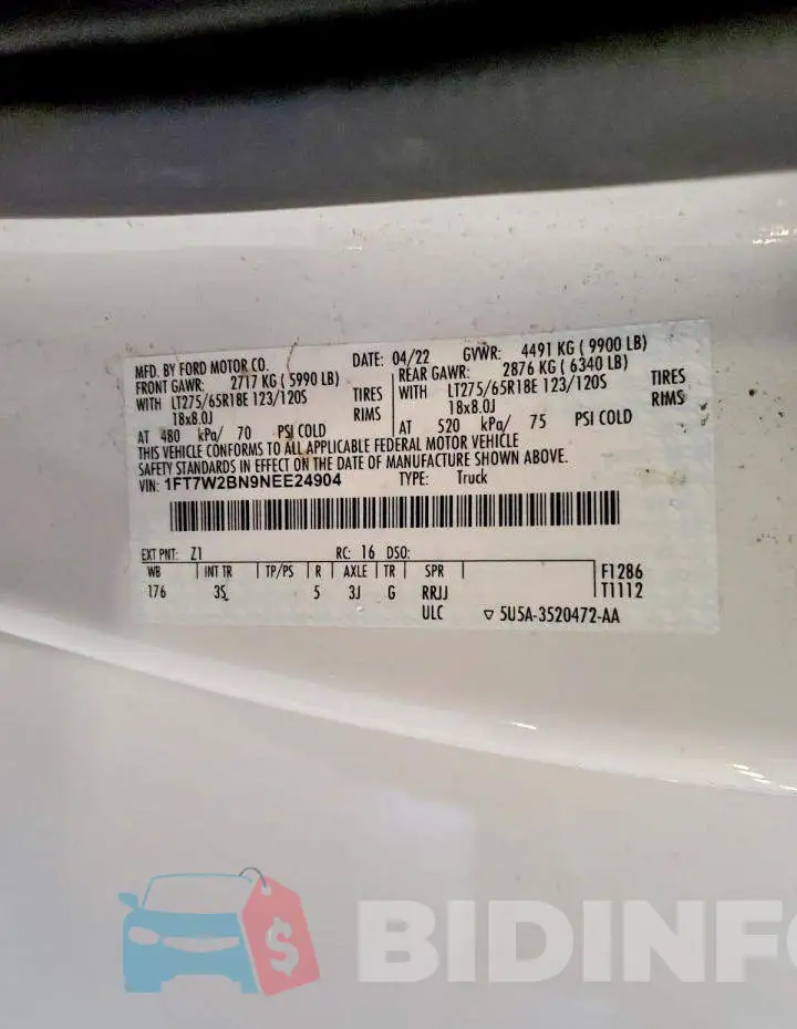 1FT7W2BN9NEE24904 Photo# 12