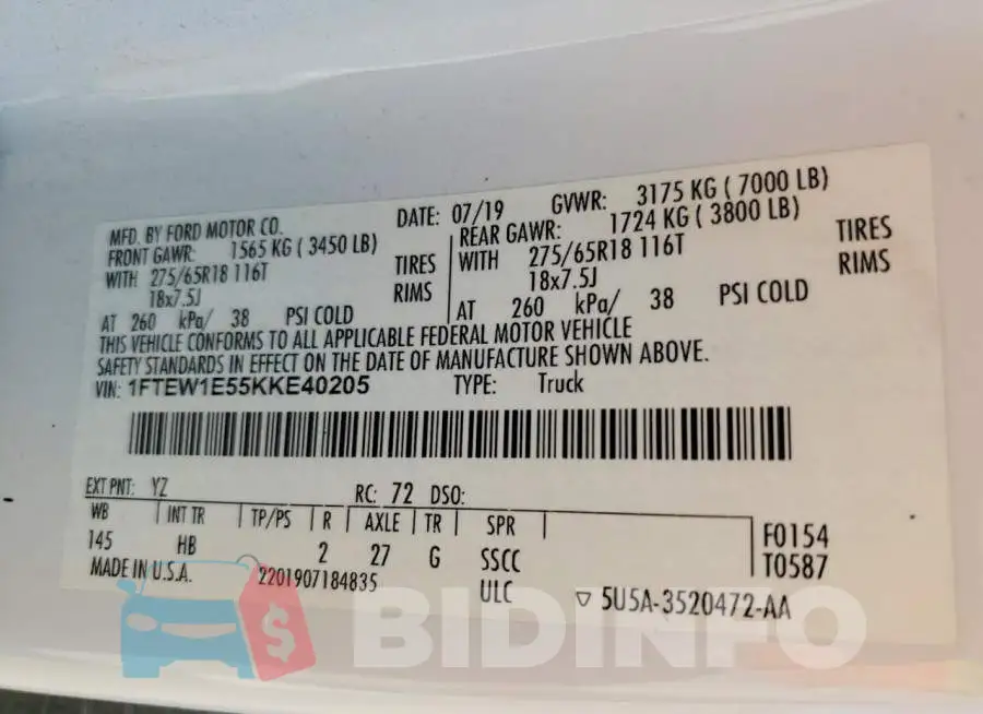 1FTEW1E55KKE40205 Photo# 12