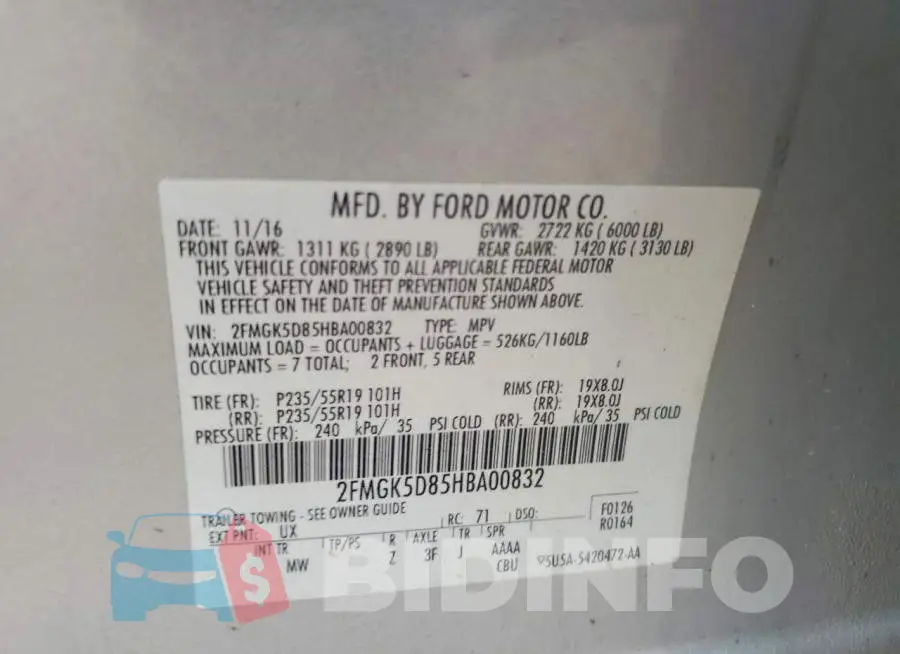 2FMGK5D85HBA00832 Photo# 12