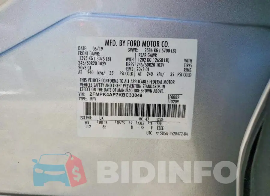 2FMPK4AP7KBC33849 Photo# 14