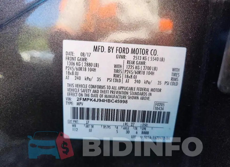 2FMPK4J94HBC45998 Photo# 13