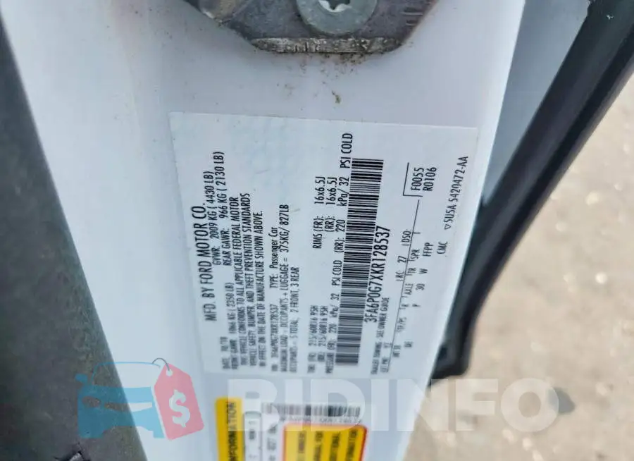 3FA6P0G7XKR128537 Photo# 12