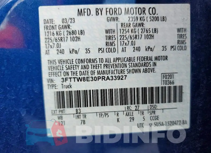 3FTTW8E30PRA33927 Photo# 12