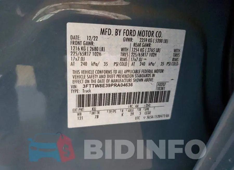 3FTTW8E39PRA04636 Photo# 13