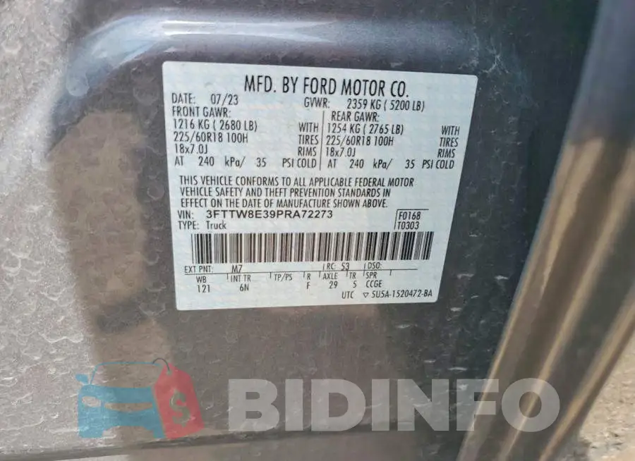 3FTTW8E39PRA72273 Photo# 12
