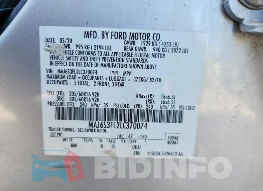 MAJ6S3FL2LC370074 Photo# 12